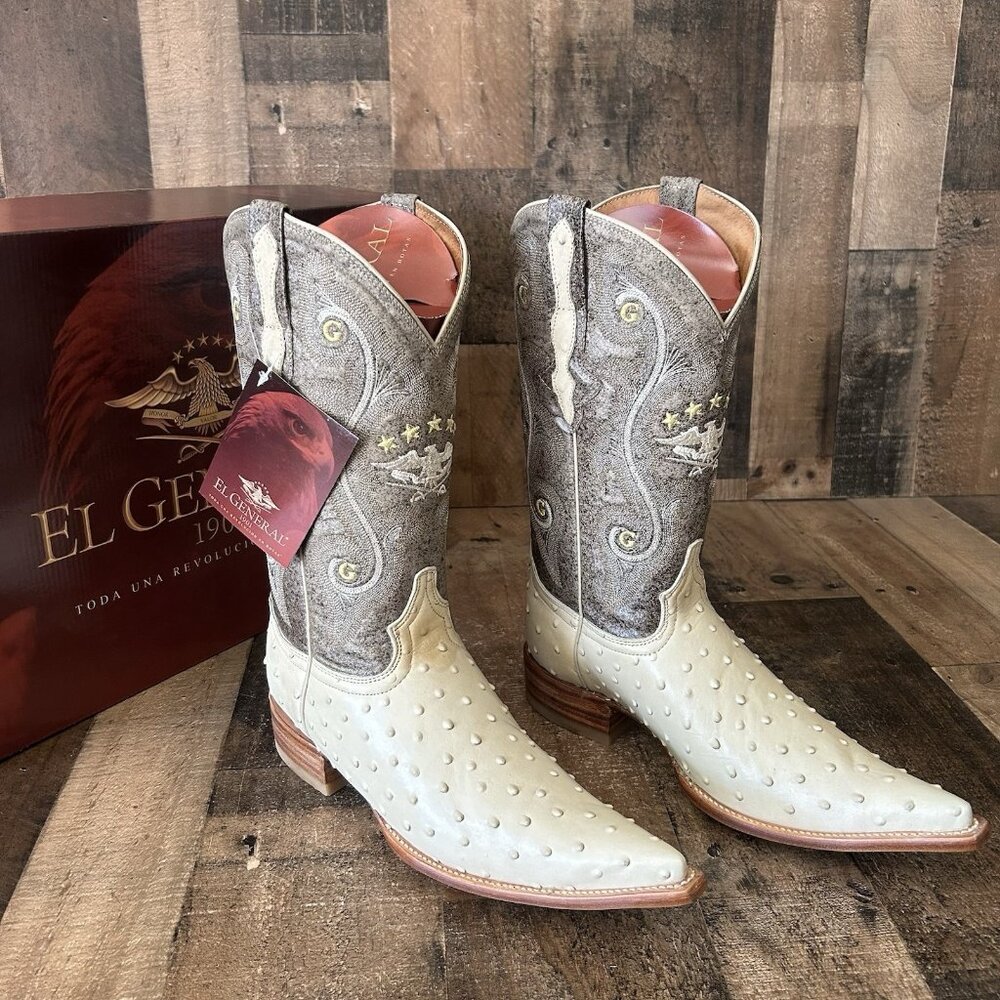 El General Ostrich Print Pointed Toe Western Cowboy Boots Mens 8